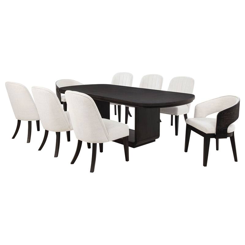 Leandro Rectangular Dining Table Set Burnished Black - 9-Piece Set