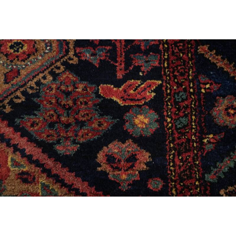 Hand Knotted Oriental 100% Wool Carpet Traditional Geometric Navy Blue & Blues Heriz (serapi) Runner Rug - 16' 4'' X 4' 0''