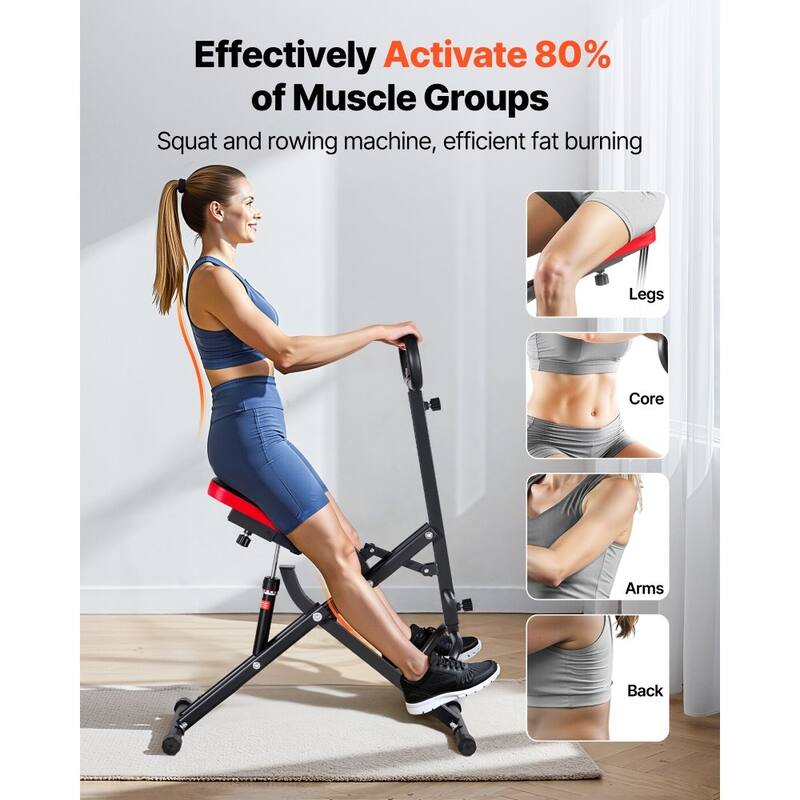 Black Steel Deep Squat Machine with 12-Level Hydraulic Resistance and Adjustable Seat - 35.4 x 22.8 x 44.1 in