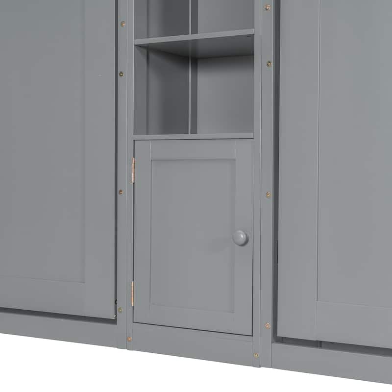 Roomfitters Twin Wall Murphy Bed System with Center Storage Shelves, Convertible Fold Down Sleeper Cabinet