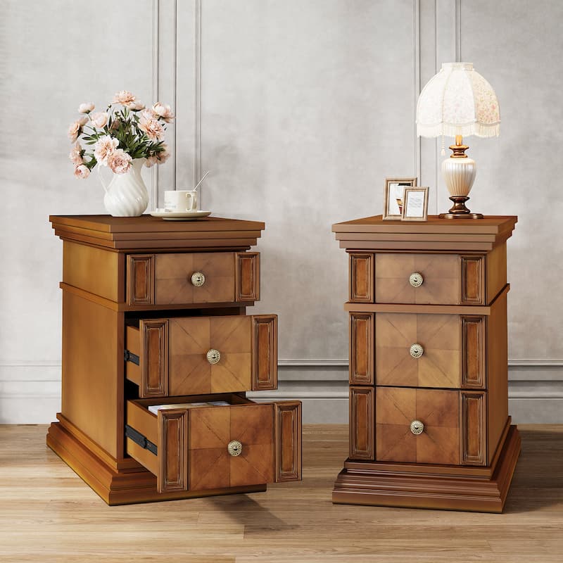 Narrow End Table with 3 Drawers, 19.69''D Vintage Sofa Side Table