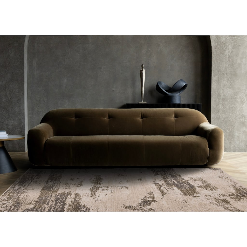 White Green Grey Distressed Textured High-Traffic Rug