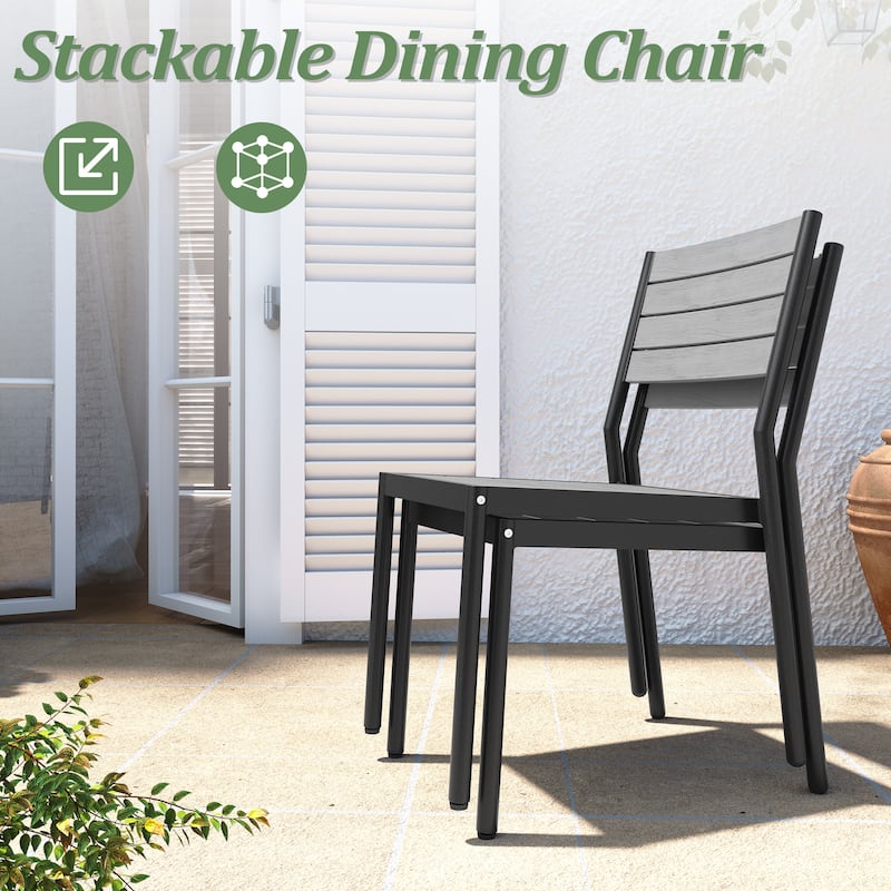 7-Piece Outdoor Patio Aluminum Dining Table with Stackable Dining Chairs