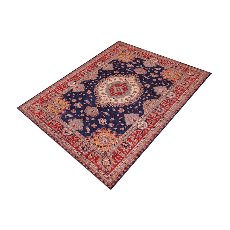 Southwestern Super Kazak Nyla Blue/Red Hand Knotted Wool Rug - 8'9'' x 12'4''