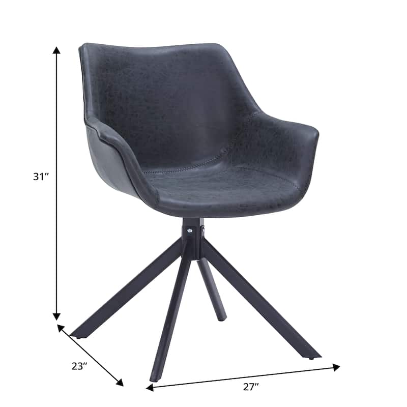 Markley Modern Swivel Dining Chair with Distressed Leather Upholstery, Ergonomic Back, and Black Metal Legs for Home or Office