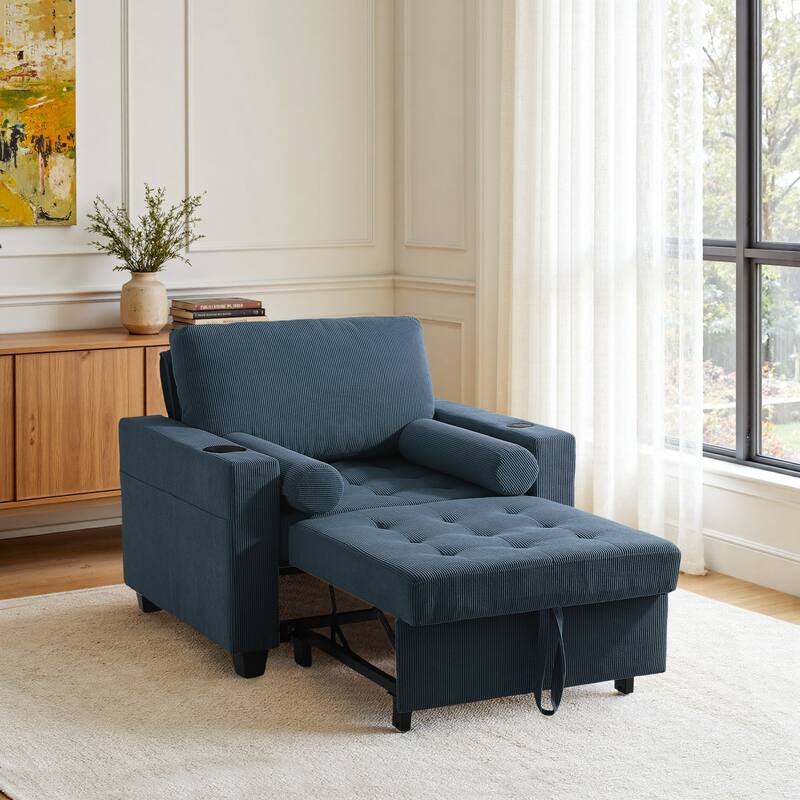 3-in-1 Adjustable Sleeper Sofa Bed Convertible Chair for Living Room - Navy - Single