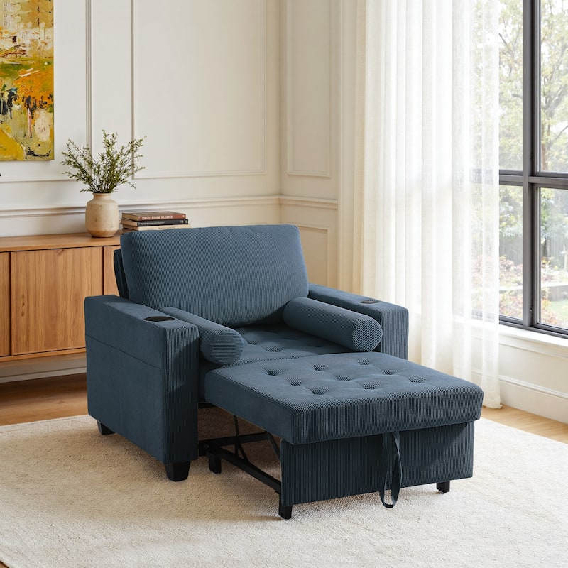 Corduroy Convertible Chair 3 in 1 Sleeper Sofa Chair Bed