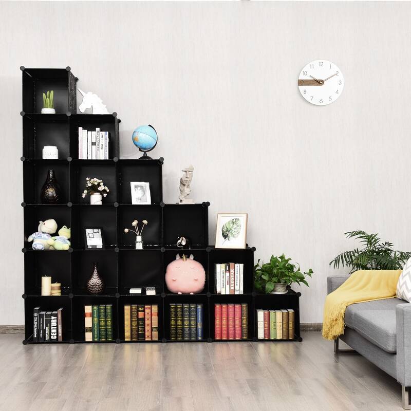 Costway DIY 20 Cube Portable Closet Storage Organizer Clothes Wardrobe - Grey - 57''x18''x70'' (L x W x H)