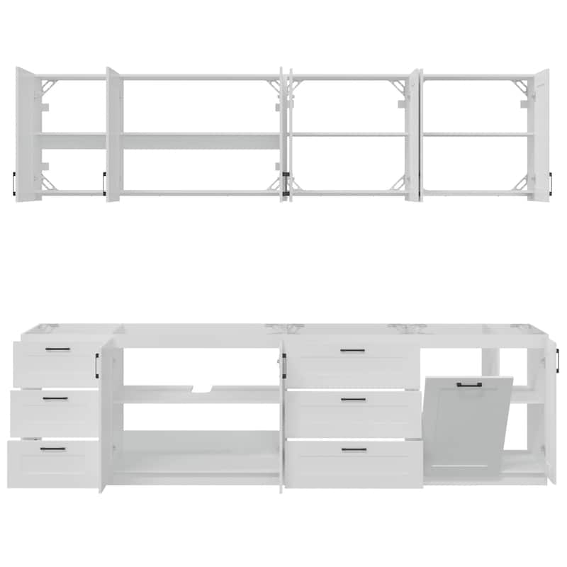 Modular White Kitchen Cabinet Set Customizable Base and Wall Cabinets Pantry Storage and DIY Countertop Design(Without desktop)