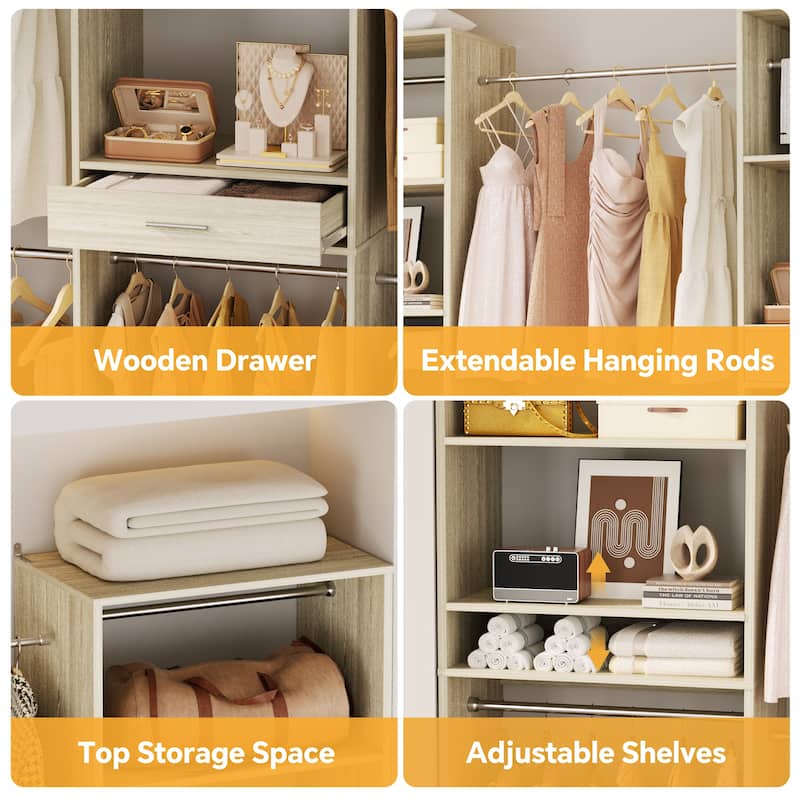70'' - 221'' Set of 3 Closet System Organizer with Adjustable Hanging Rods and Shelves