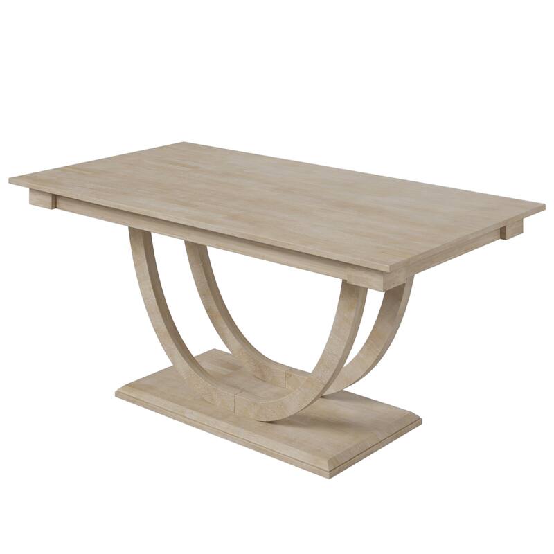 Modern 6-Piece Wood Half Round Dining Table Set Kitchen Table Set with Long Bench and 4 Dining Chairs