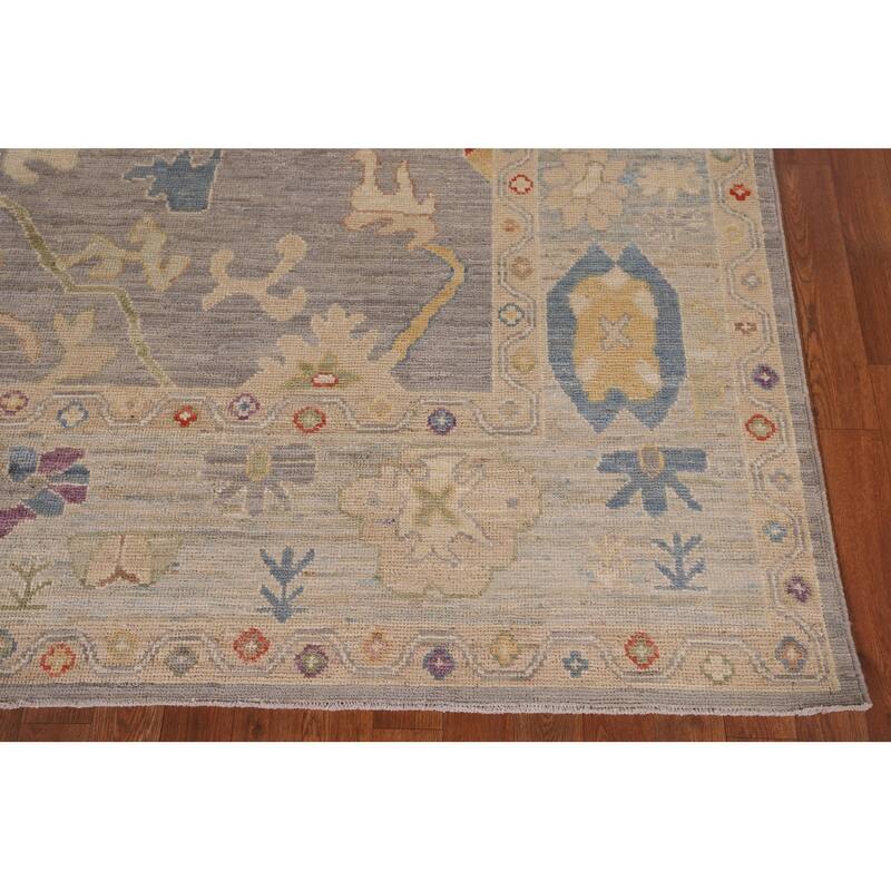 Vegetable Dye Oushak Area Rug Hand-Knotted Grey Wool Carpet - 8'0" x 9'9"