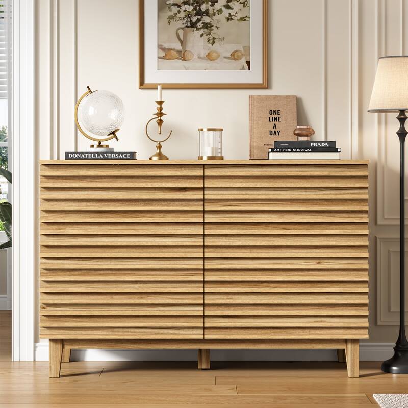 Fluted Dresser for Bedroom with 6 Drawers 47" Wide Chest of Drawers - Oak
