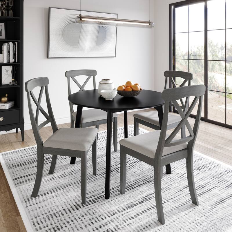 CraftPorch Farmhouse 4-Piece Chair and Round Table Wooden Dining Set
