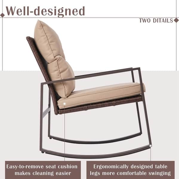 dimension image slide 9 of 10, Pheap Outdoor 3-piece Rocking Wicker Bistro Set by Havenside Home