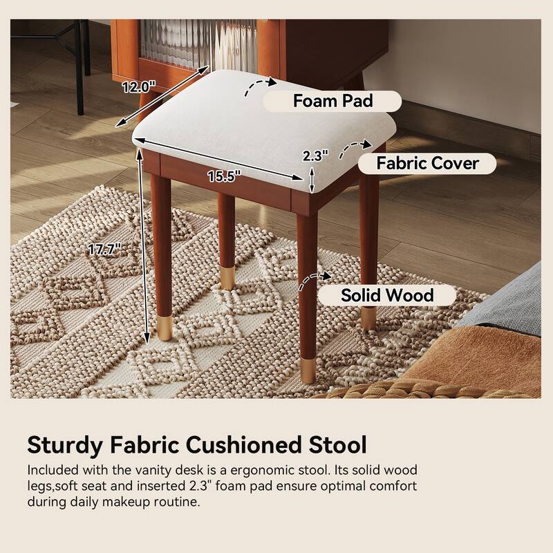 2-Piece Bedroom Set Includes Dressing Table & Upholstered Stool, Makeup Vanity Desk with Charging Station, Drawers & Cabinet