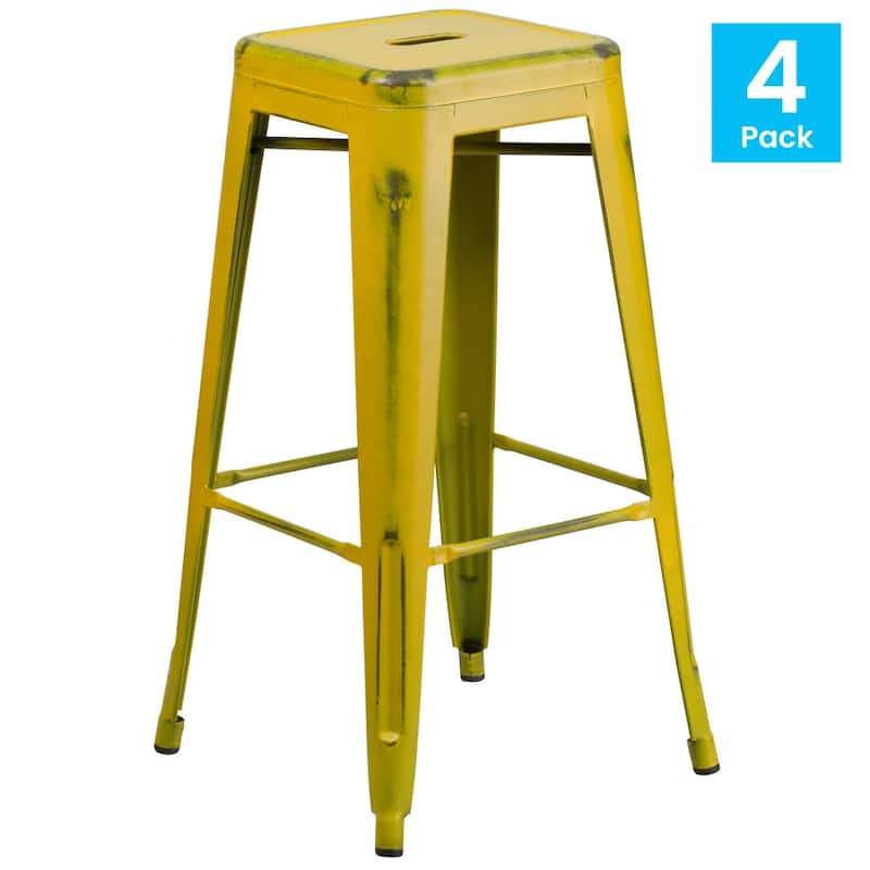 4 Pack 30"H Backless Distressed Metal Indoor-Outdoor Barstool