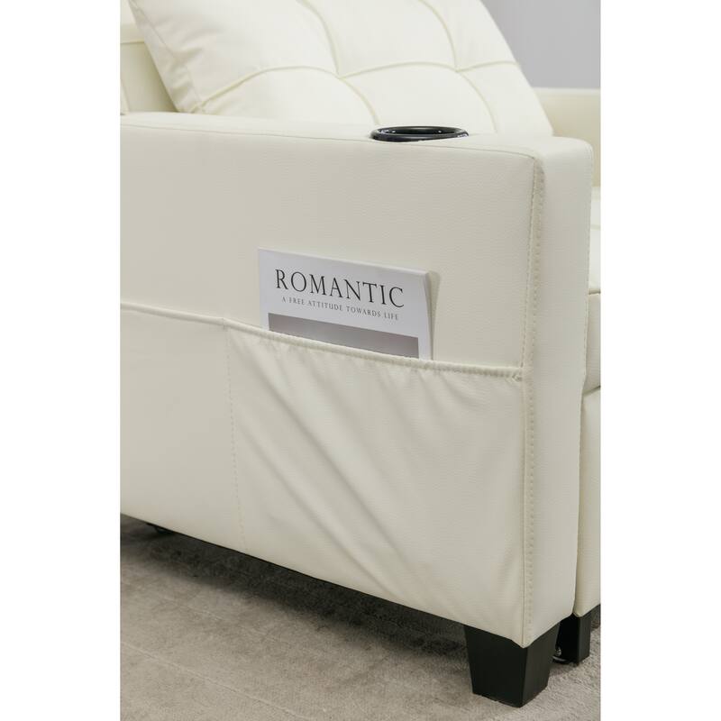 Leather Convertible Futon Armchair Bed with USB Ports, Adjustable Backrest (3-Position), and Built-in Cup Holders