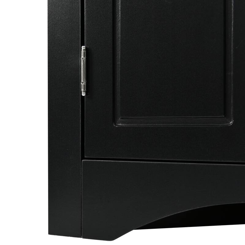 Triangle Corner Storage Cabinet, Freestanding Floor Cabinet, Double Door Bathroom Cabinet with 2 Tier Adjustable Shelves
