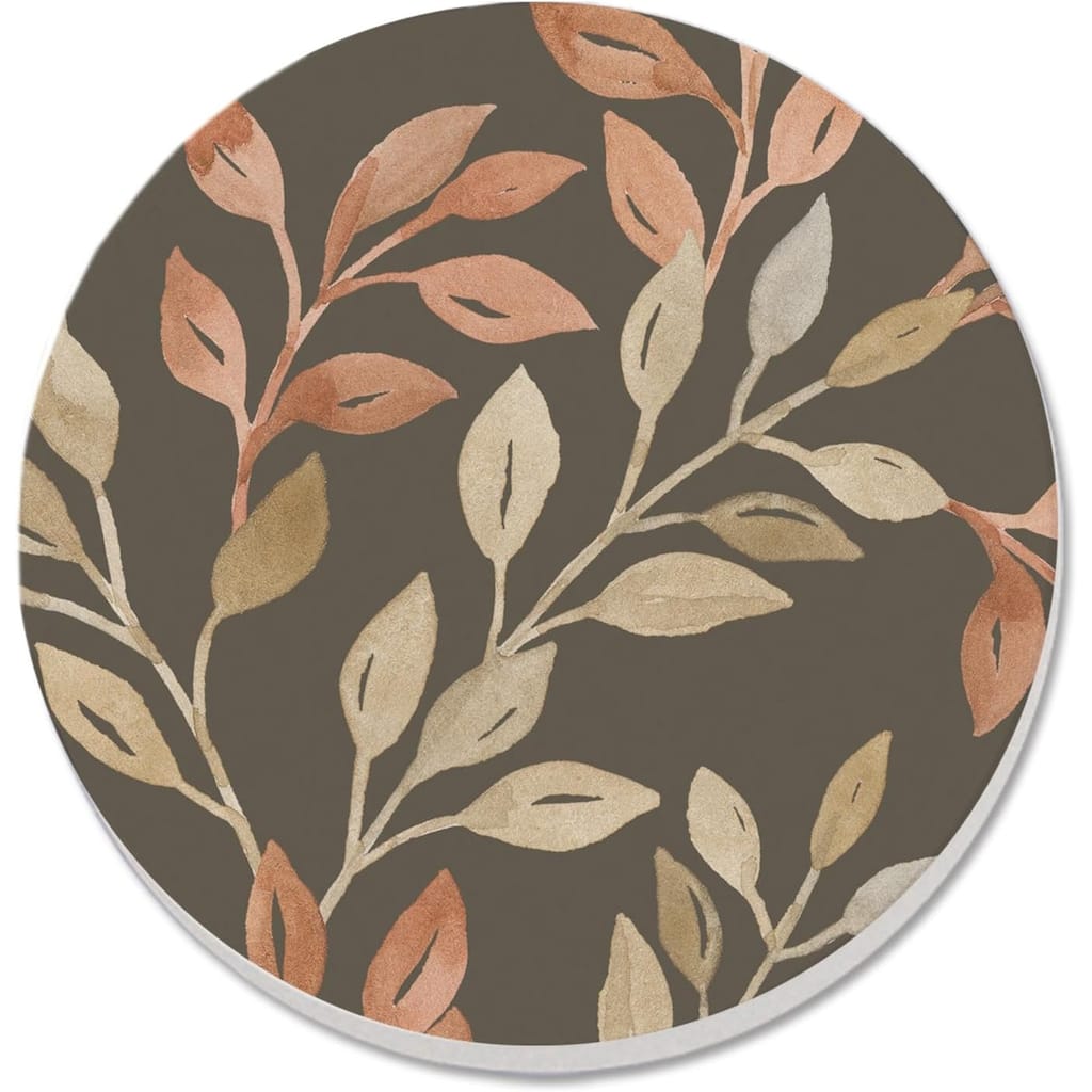 Watercolor Leaves 4 Pack Absorbent Stone Coaster with Protective Cork Backing Made in The USA 4" Round, Easily Wipes Clean