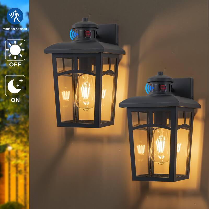 C Cattleya 2-Pack Matte Black Motion Sensor Outdoor Wall Lantern Sconce with Clear Glass - Matte-Black