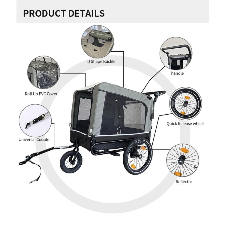 Outdoor Heavy Duty Foldable Utility Pet Stroller Dog Carriers Bicycle Trailer