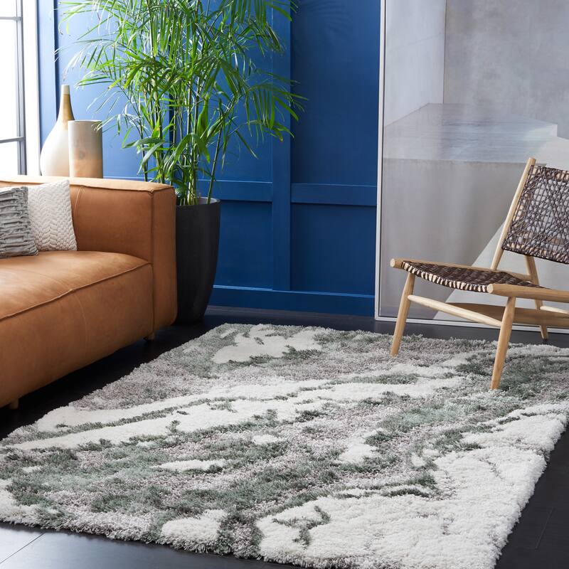 SAFAVIEH Horizon Shag Mukades 2.6-inch Thick Rug - 3' x 5' - Grey/Green