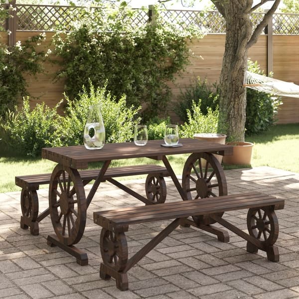 slide 2 of 9, vidaXL 3 Piece Patio Dining Set Solid Wood Fir - 45.3" x 21.7" x 25.6" Brown