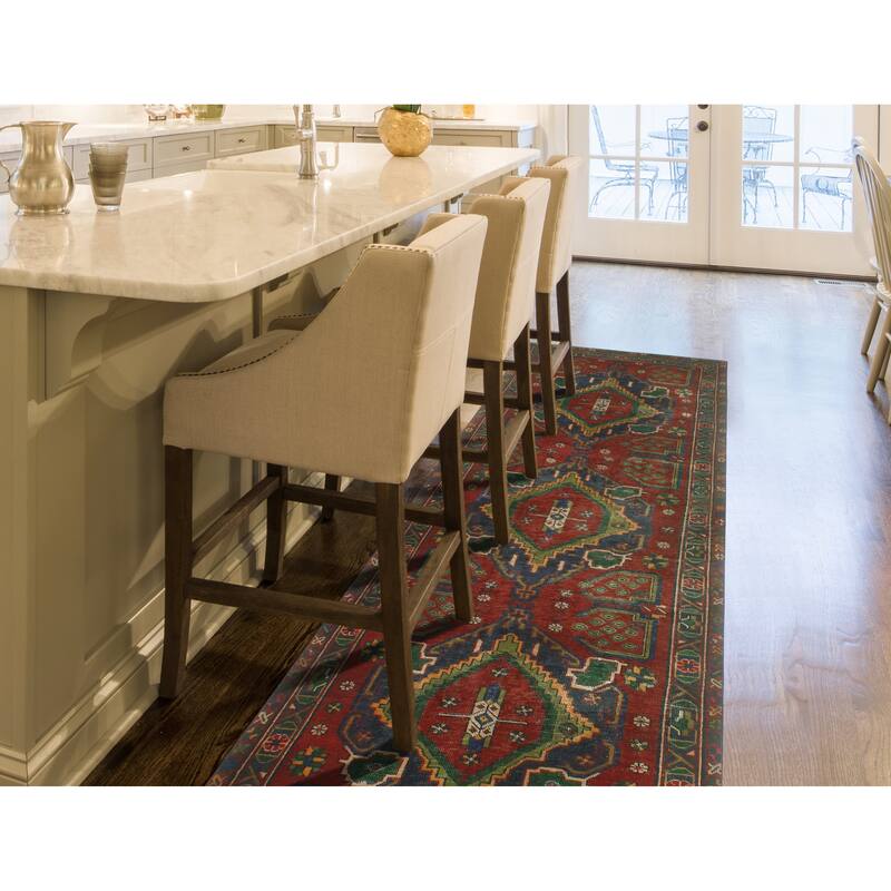 Fine Vintage Distressed Erleen Red/Navy Runner - 3'8" x 10'6"