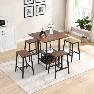 Dinner Table Set with Glass and Wine Holder with 4 Stools for Kitchen