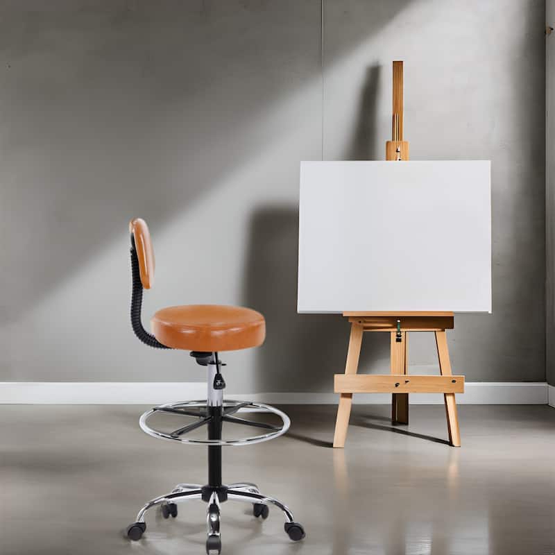Comfortable Faux Leather Drafting Stool Chair with Adjustable Height Foot Rings - Ideal for Office Studio Craft Room