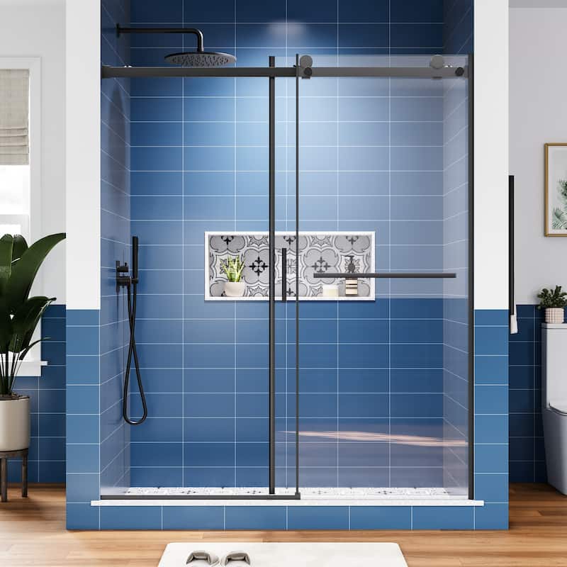 60 in. W x 72 in. H Sliding Semi-Frameless Shower Door with Tempered Glass - 60" x 72"