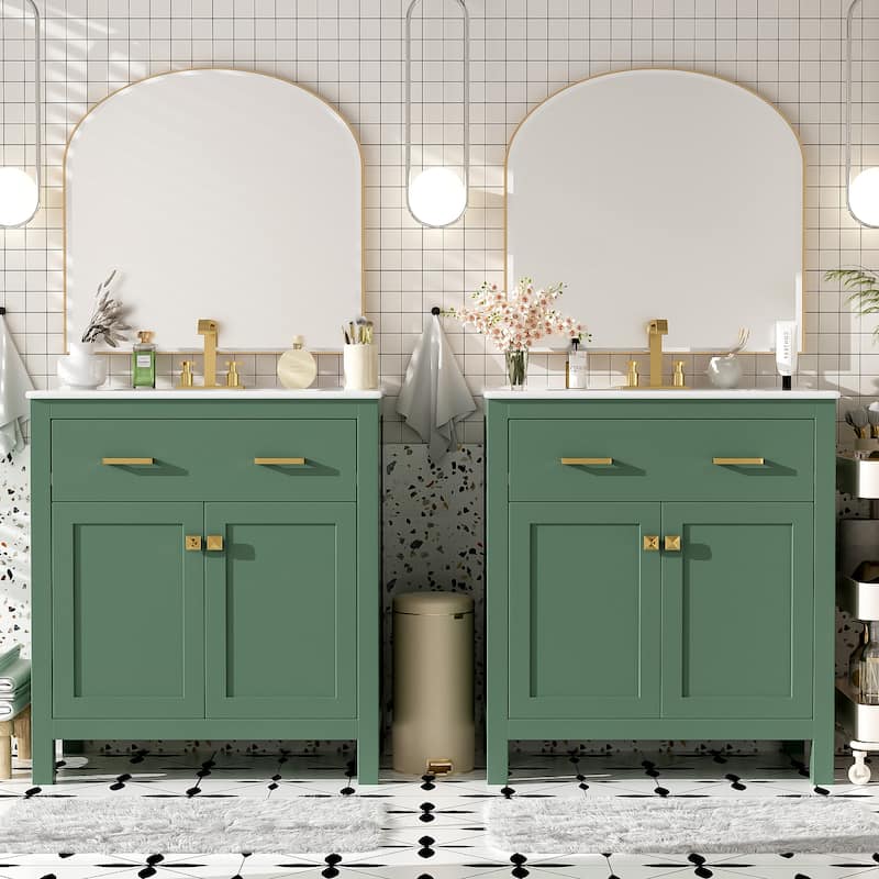 2-Piece Bathroom Vanity Set, 60" Double Ceramic Sinks Bathroom Vanity Cabinets