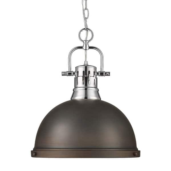 slide 2 of 5, Golden Lighting 3602-L CH Duncan 14" Wide Pendant Chrome / Rubbed Bronze