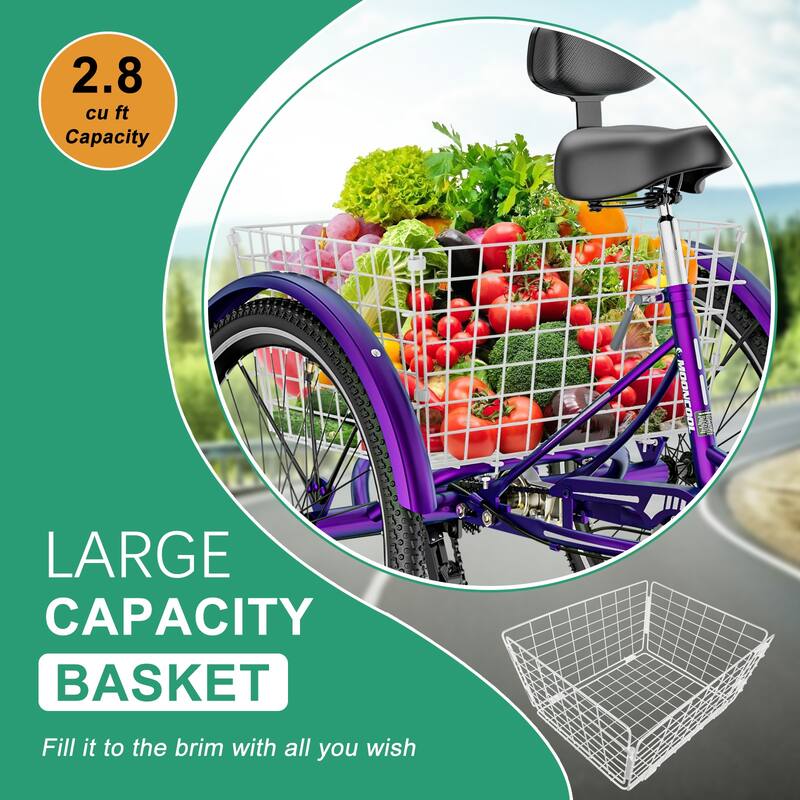 DoCred 24" Adult Tricycles Unisex, Trike Bike with Basket