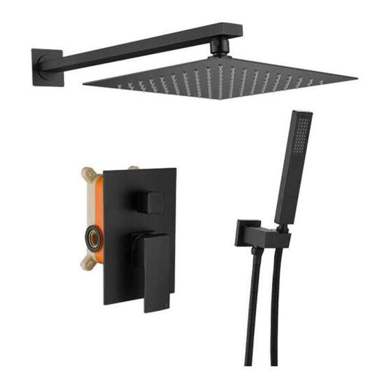 Black 12 Inch Square Wall Mounted Rainfall Shower Head System