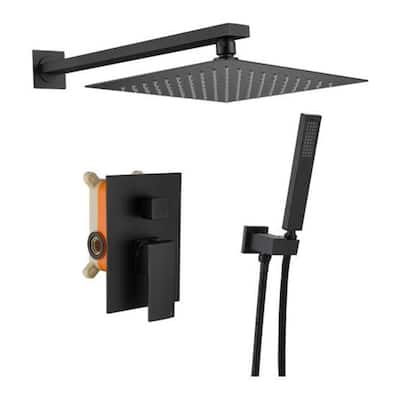 Black 12 Inch Square Wall Mounted Rainfall Shower Head System