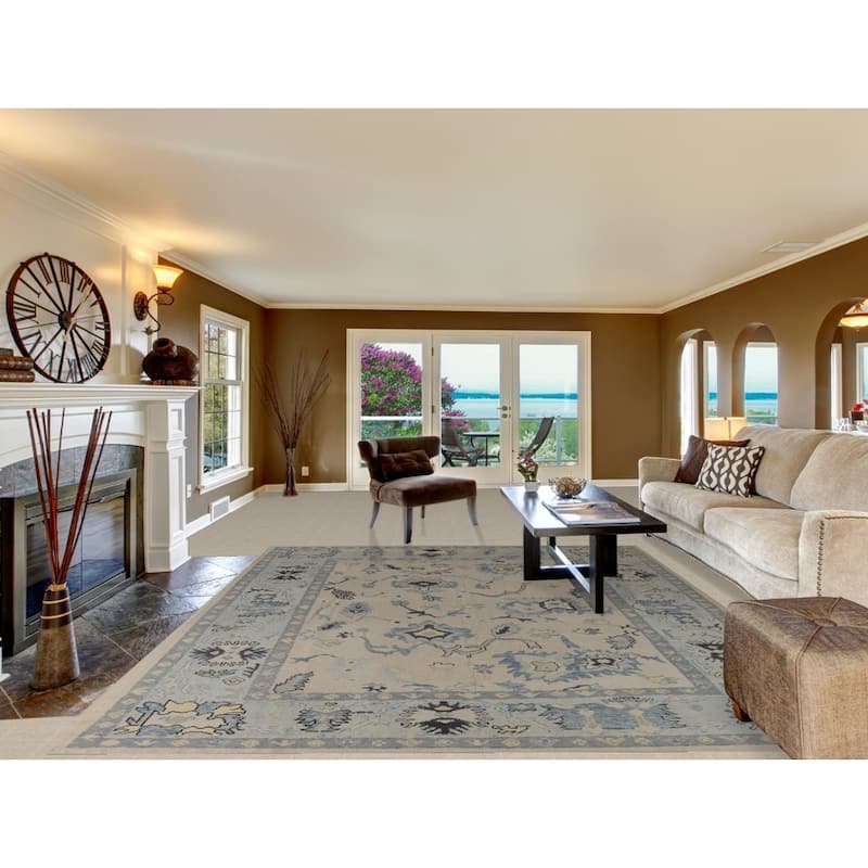 Hand Knotted Oriental 100% Wool Carpet Transitional All-Over Beige & Ivories Oushak Area Rug - 11' 4'' X 8' 11''