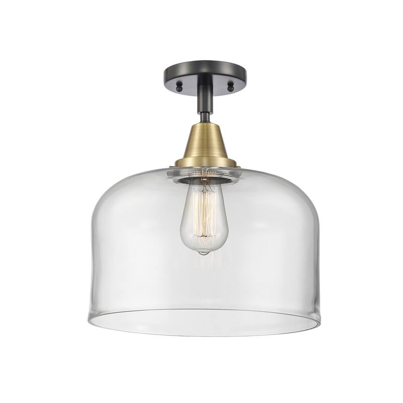 Innovations Lighting Caden Bell - 1 Light 12" Flush Mount - Clear/Black Antique Brass