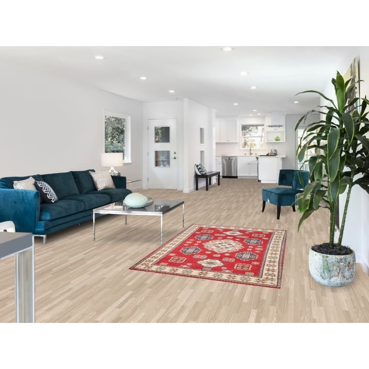 Geometric Red Kazak Accent Rug Hand-Knotted Bedroom Wool Carpet - 3'10" x 5'10"