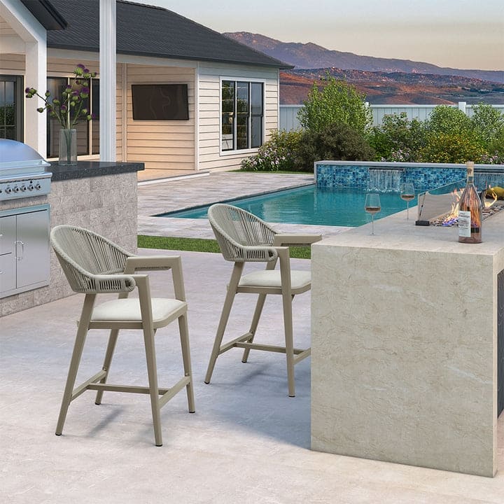 PURPLE LEAF Outdoor Bar Stools Chair Set of 2, All Weather Rattan and Aluminum Patio Bar Stool with Cushion