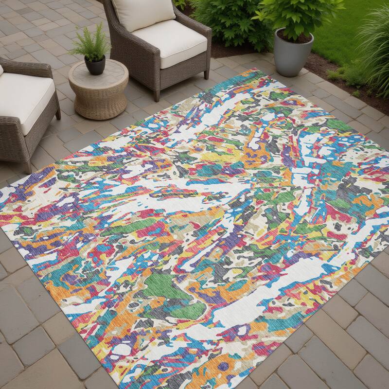 Machine Washable Indoor/ Outdoor Brushstrokes Chantille Rug