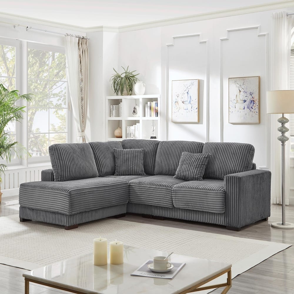 93" Sectional Sofa, L-Shaped with Reversible Chaise Lounge, Upholstered in Soft Corduroy