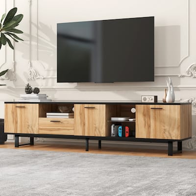 Modern TV Stand with 4 Cabinets Media Console Table for TVs up to 80", Entertainment Center with Drop Down Door