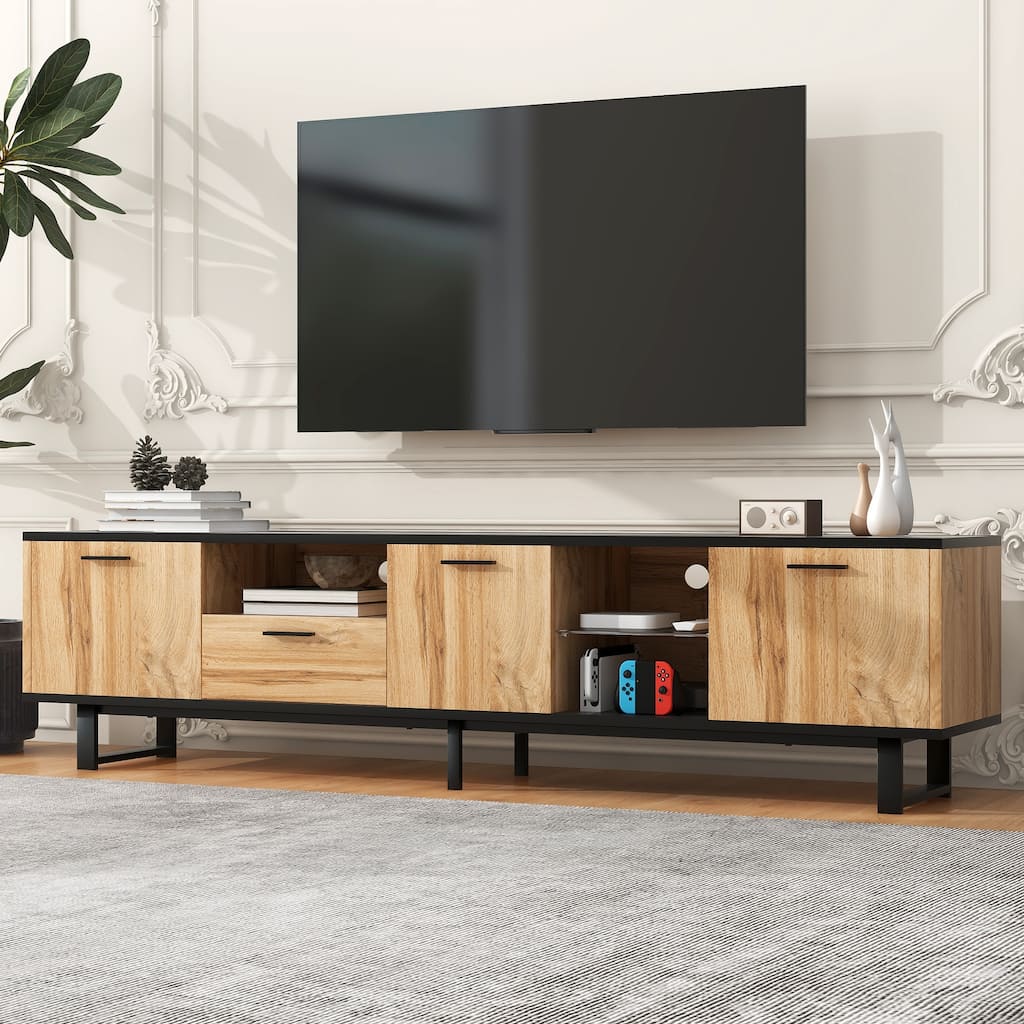 Modern TV Stand with 4 Cabinets Media Console Table for TVs up to 80", Entertainment Center with Drop Down Door