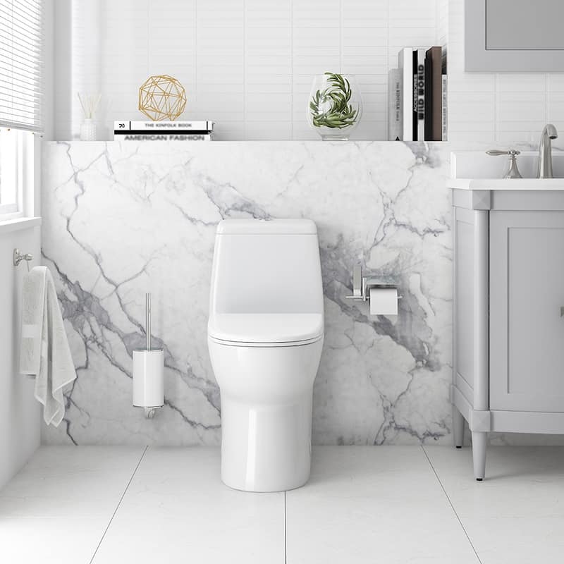 Jade One-Piece Elongated Toilet With Dual Flush and Soft Close Seat - White