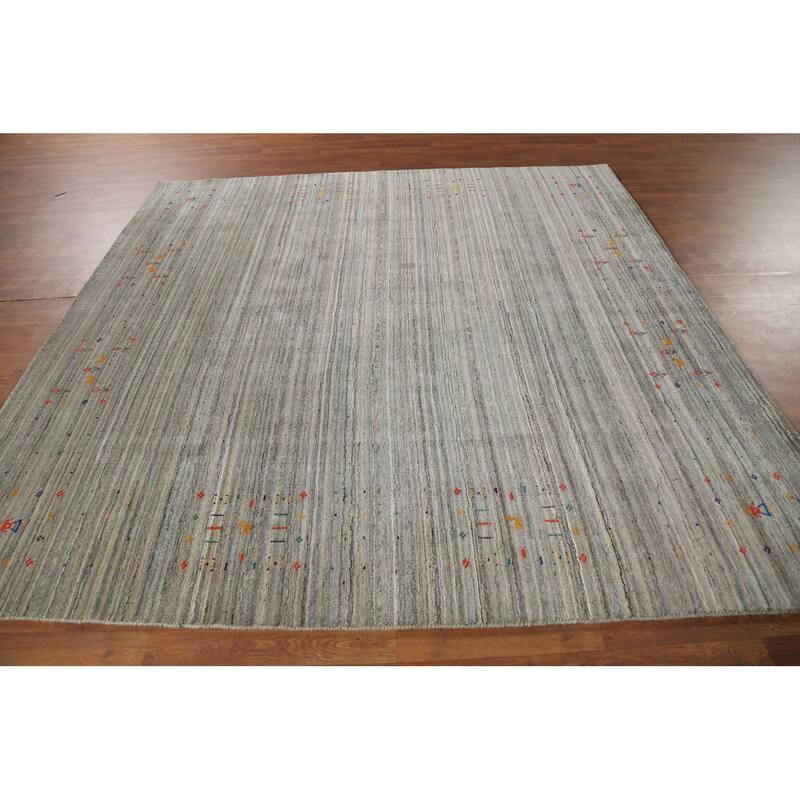 All-Over Striped Gabbeh Indian Square Rug Hand-Knotted Wool Carpet - 7'10"x 7'11"