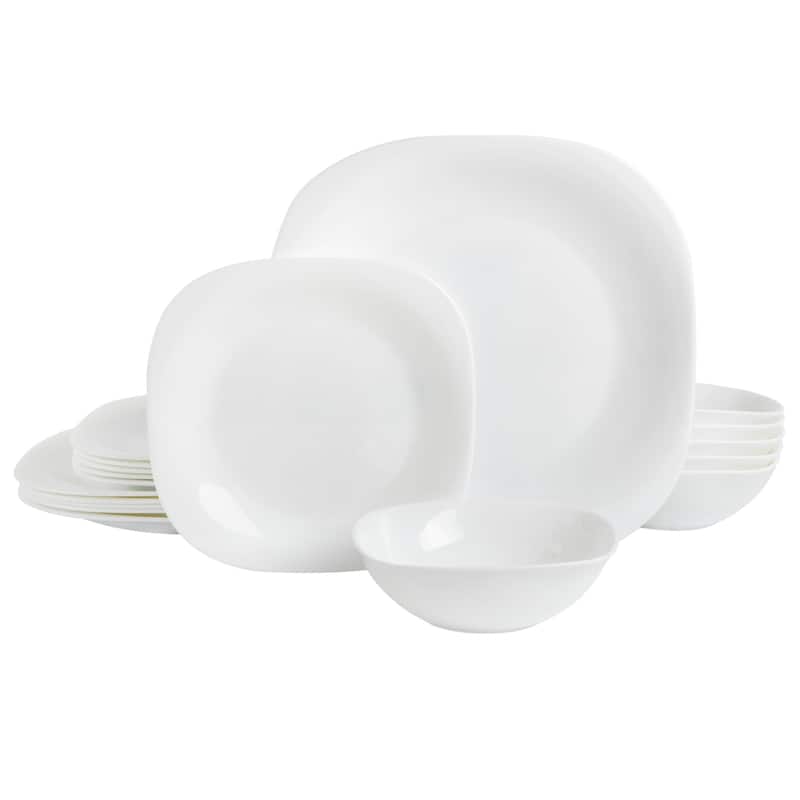 Gibson Home Ultra Soft-Square 18-Piece Dinnerware Set, Opal Glass