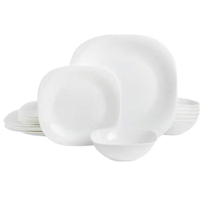 Gibson Home Ultra Soft-Square 18-Piece Dinnerware Set, Opal Glass