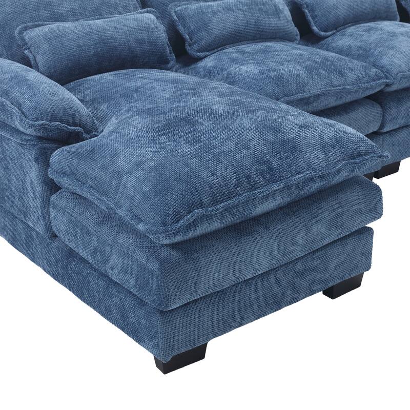 U-shaped Recliner Sofa Chenille Upholstered Chaise Sectional Sofa Symmetrical Reclining Couch with Double Thick Cushions